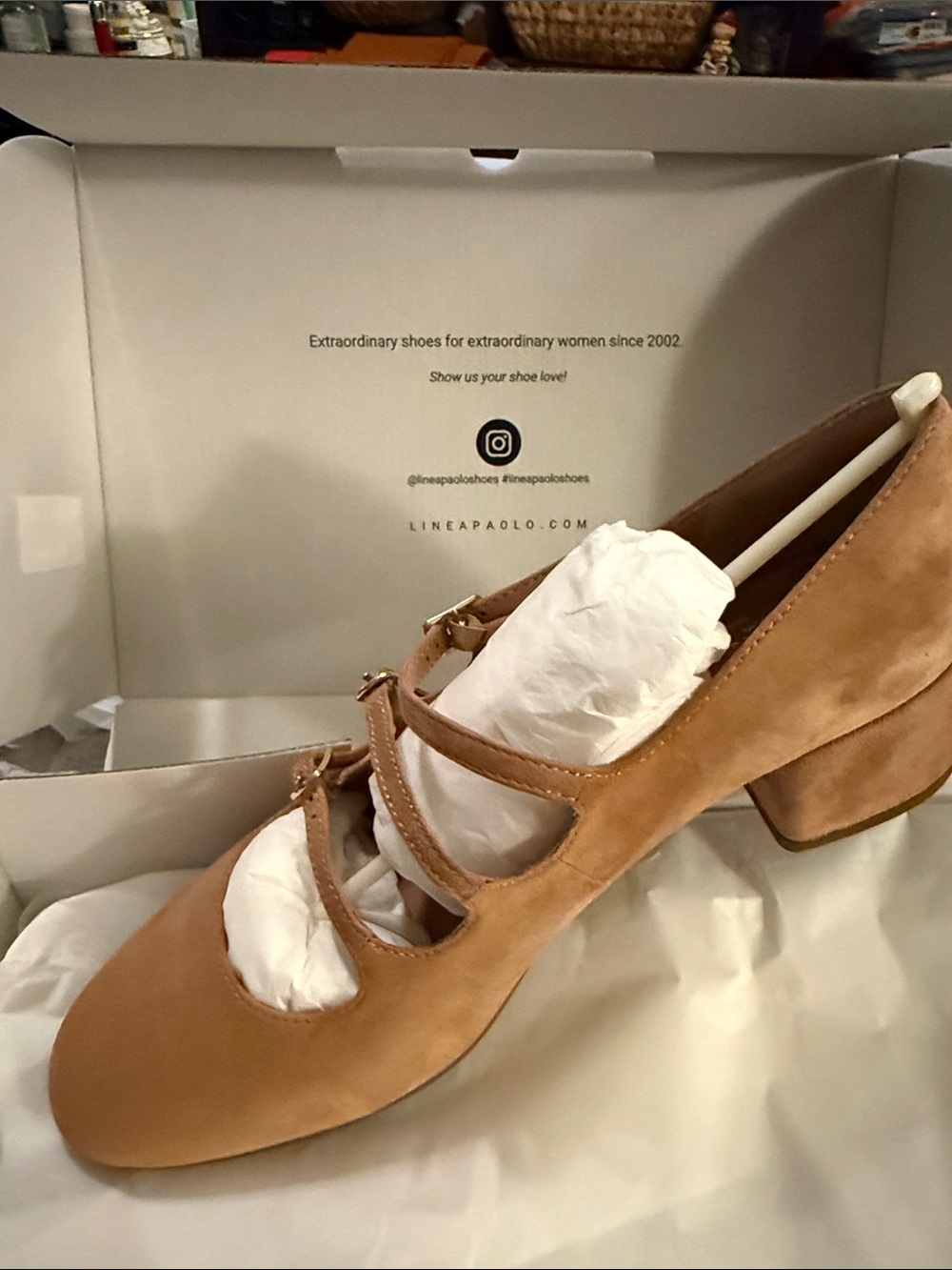 Paolo Camel/Tan Suede Mary Jane Block Heel with Double Straps